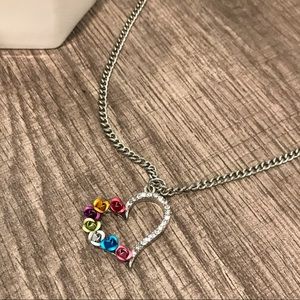 Silver Heart Necklace with Multicolored Roses